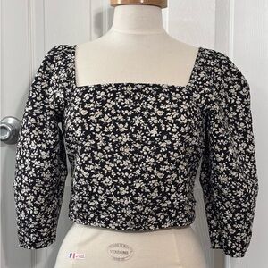 Levi’s Romantic Ditzy Floral Cottagecore Smocked Back Crop Top Square Neck S